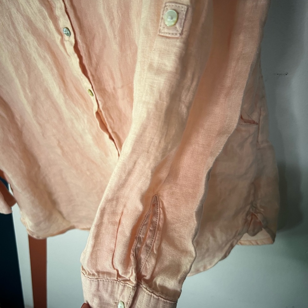 Sigrid Olsen Peach 100% Linen Button-Down Linen Shirt Coastal - Picture 6 of 7